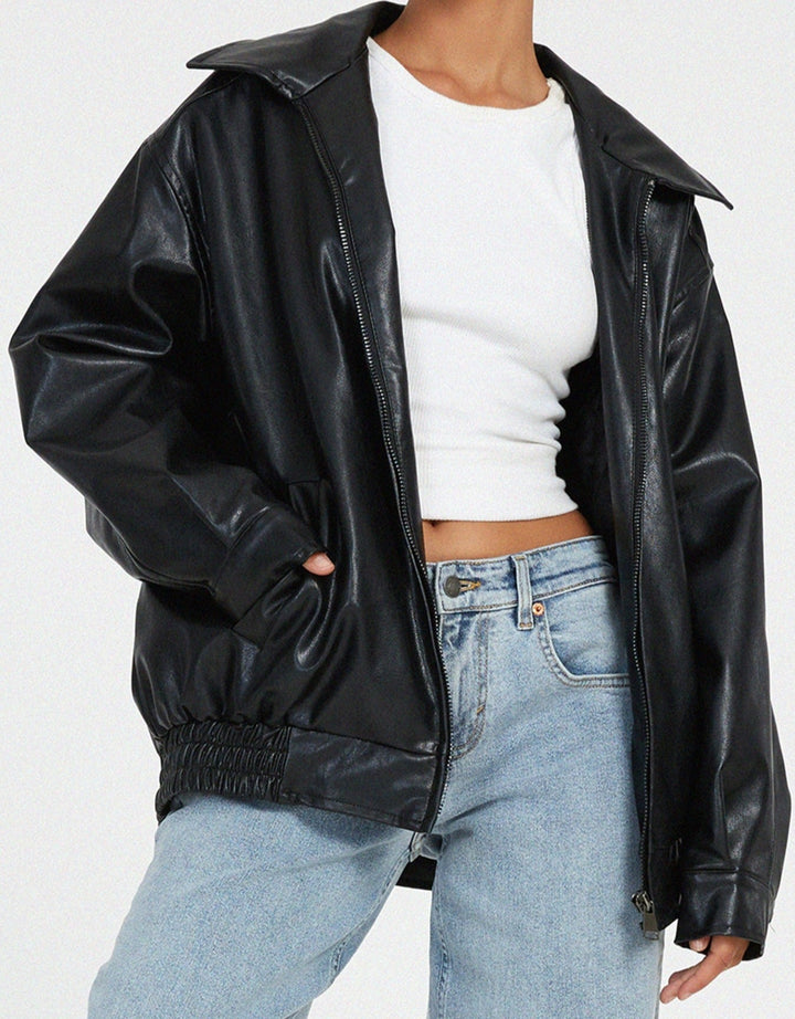 Harper Brooklyn | Women's Oversized Leather Bomber Jacket