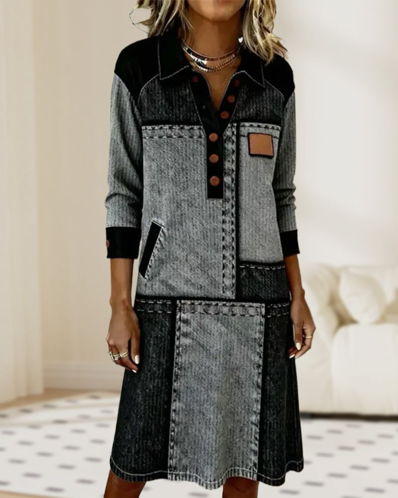 Harper Brooklyn| Dress | Button, Flip, V-neck, Color Block