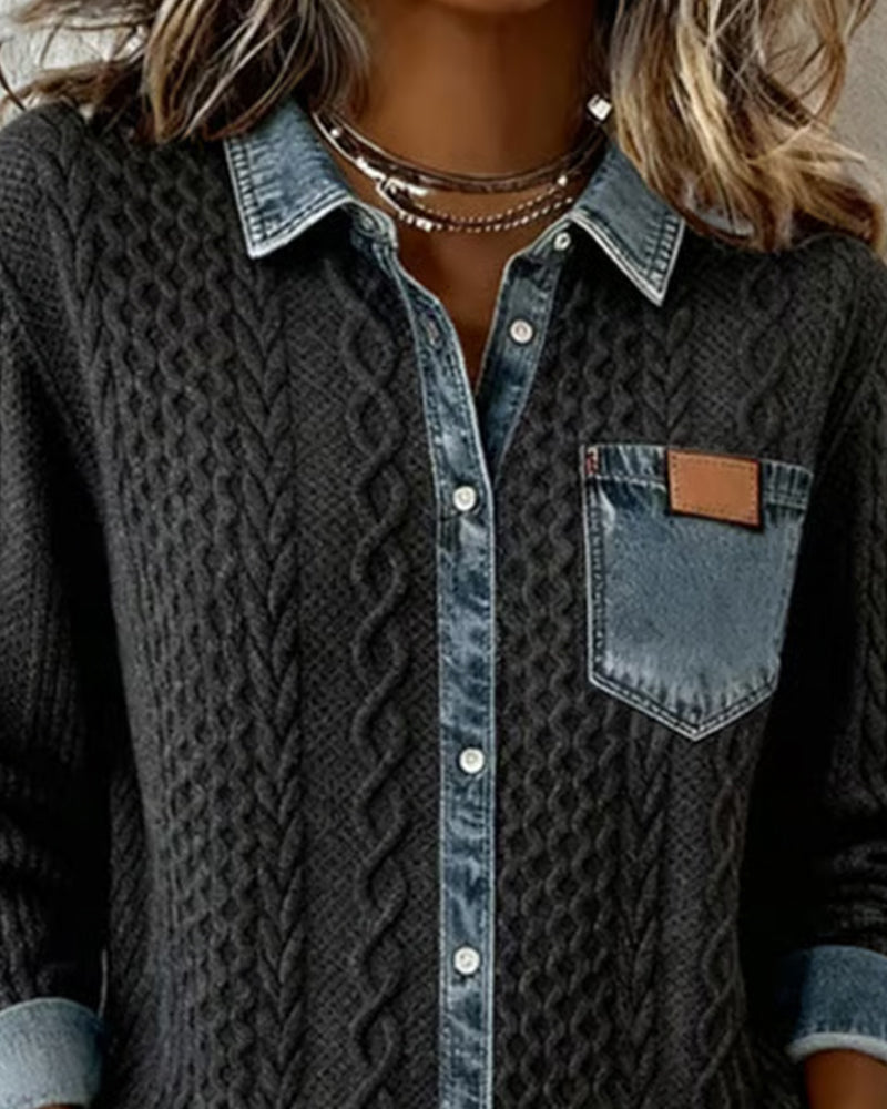 Harper Brooklyn | Long-Sleeve Shirt in Denim Patchwork