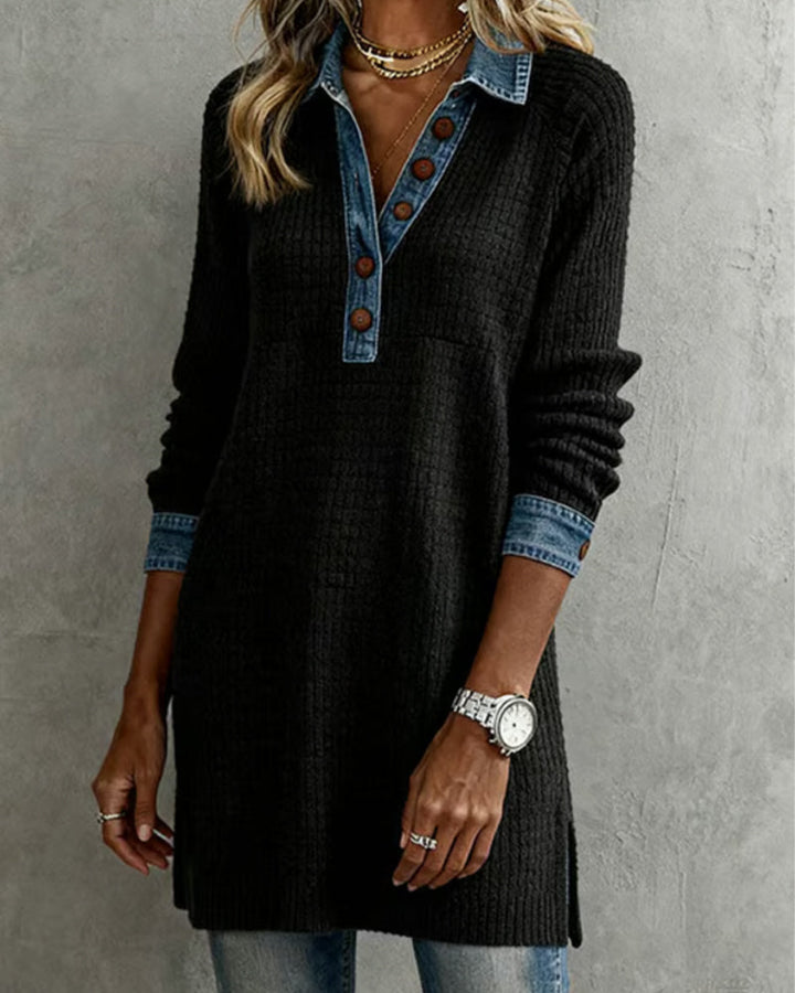 Harper Brooklyn | Top with Collar and Contrast Color Insert