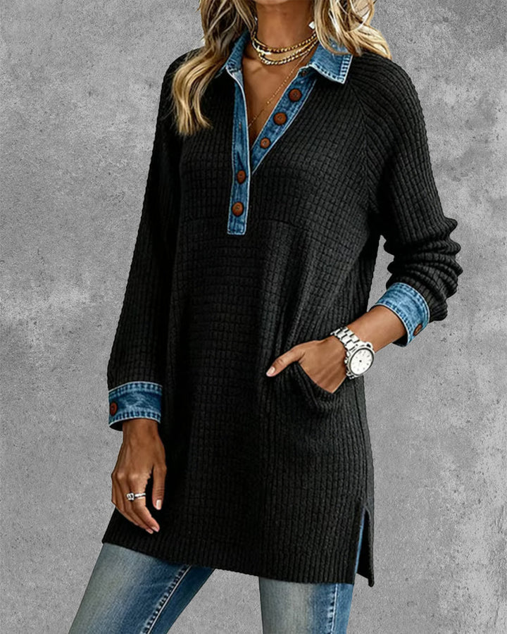 Harper Brooklyn| Top with Collar and Contrast Insert