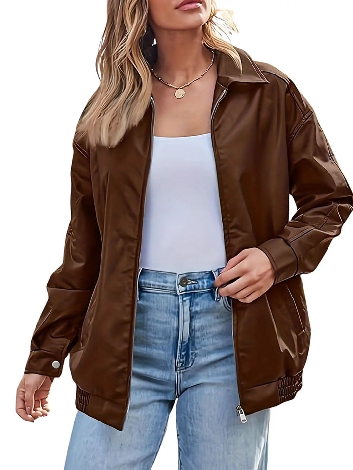 Harper Brooklyn | Women's Classic Oversized Leather Bomber Jacket
