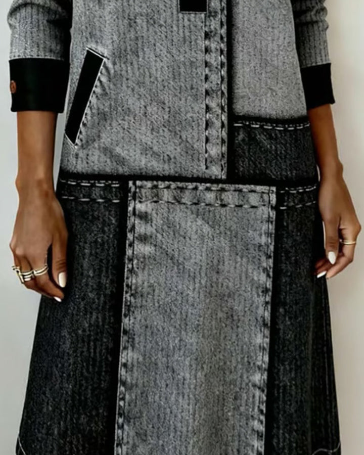 Harper Brooklyn| Dress | Button, Flip, V-neck, Color Block