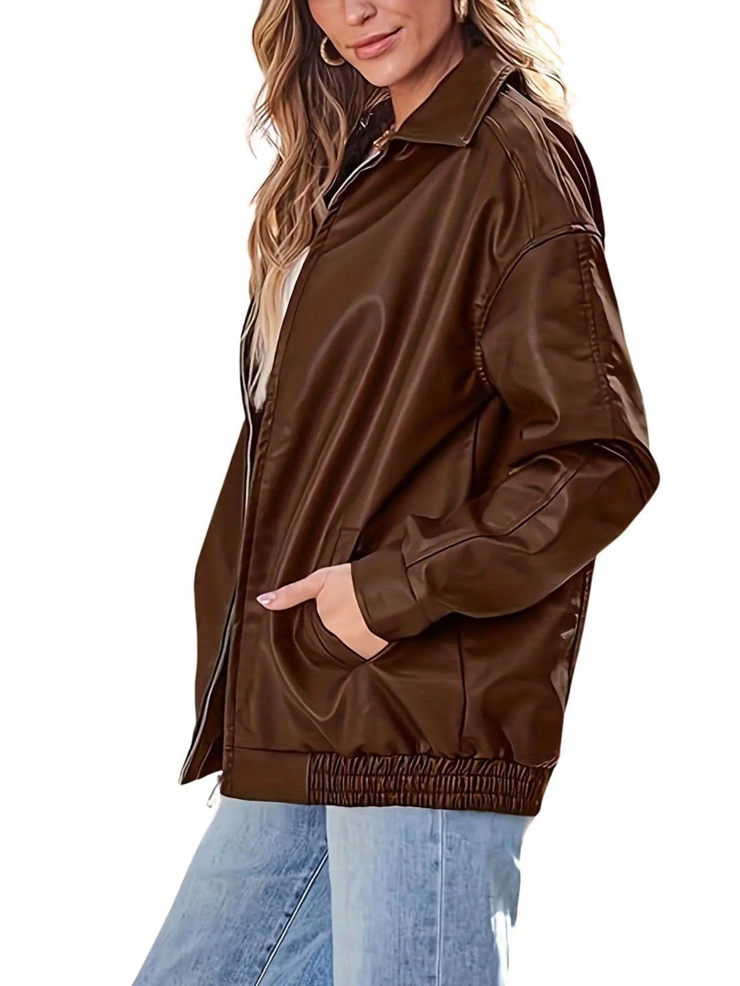 Harper Brooklyn | Women's Classic Oversized Leather Bomber Jacket