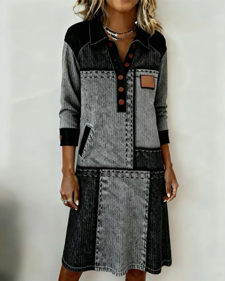 Harper Brooklyn| Dress | Button, Flip, V-neck, Color Block