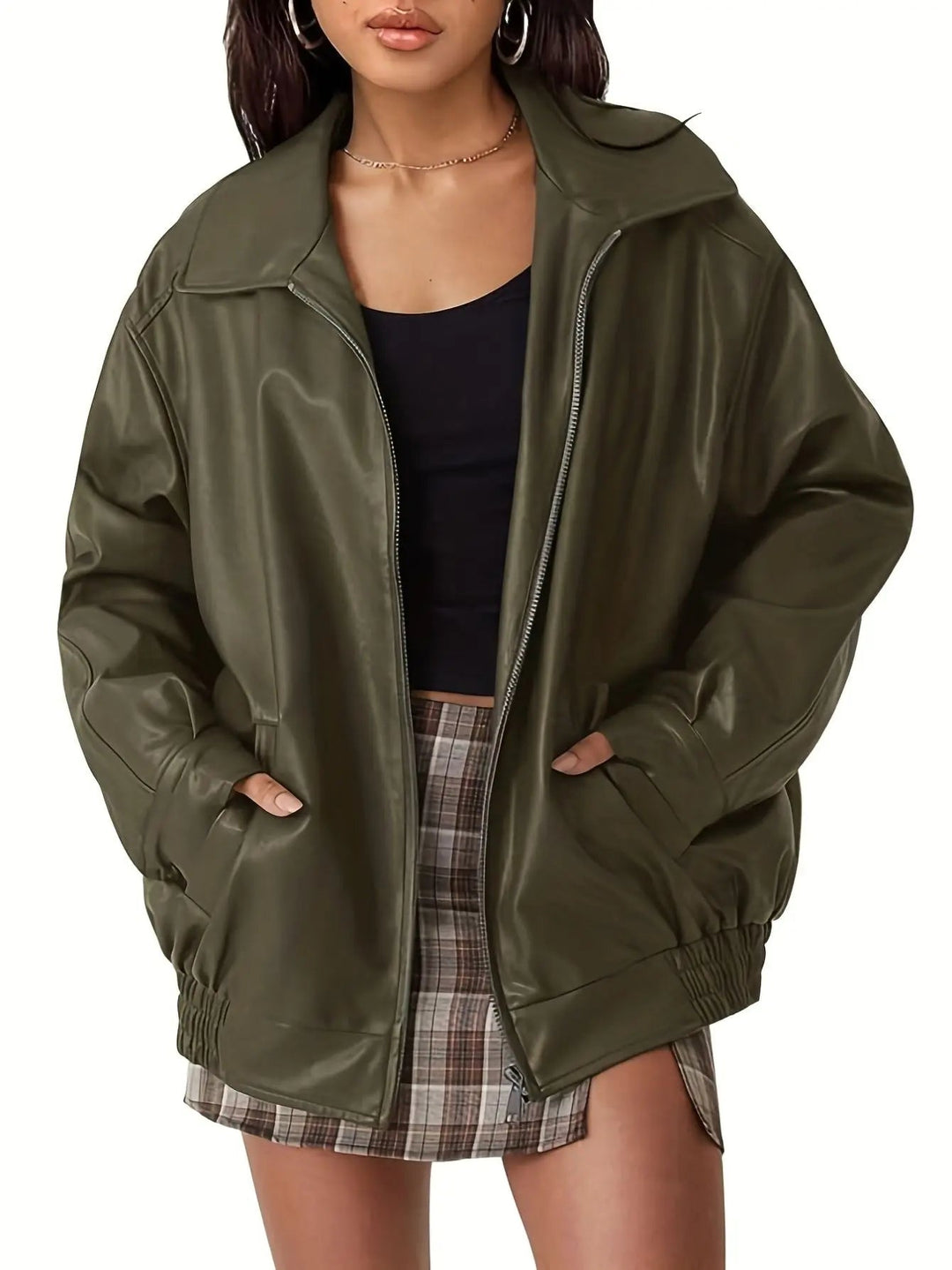 Harper Brooklyn | Women's Classic Oversized Leather Bomber Jacket