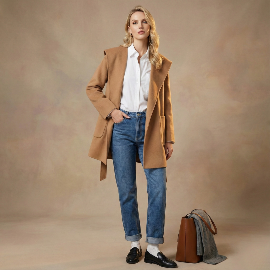 Harper Brooklyn | Long Pointed Coat in Camel Hair