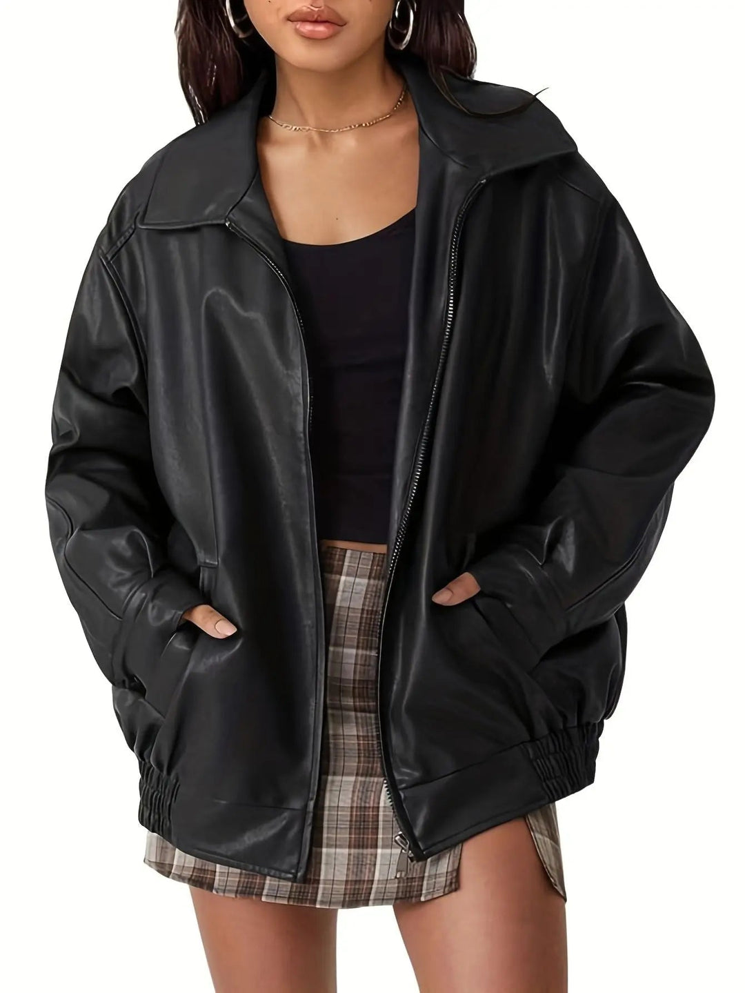Harper Brooklyn | Women's Classic Oversized Leather Bomber Jacket