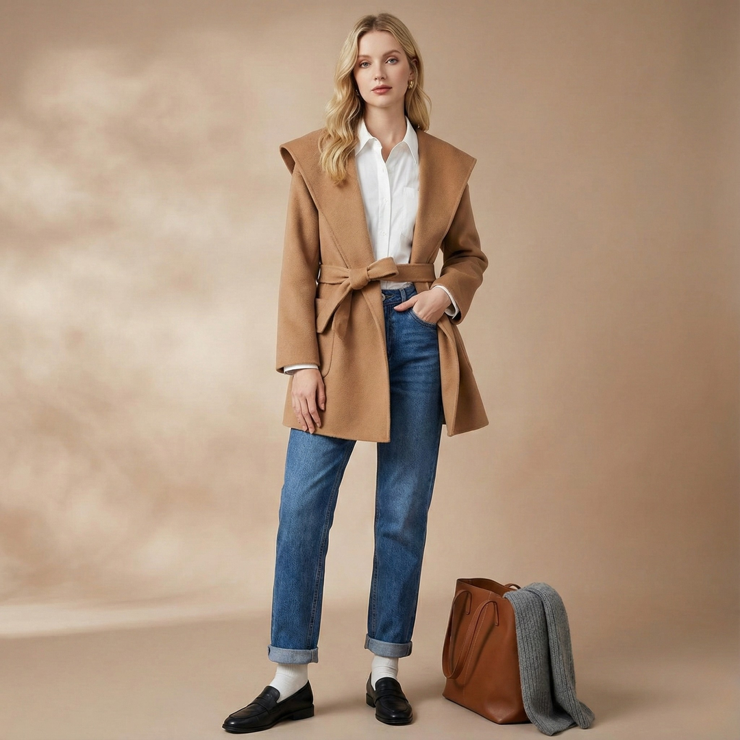 Harper Brooklyn | Long Pointed Coat in Camel Hair