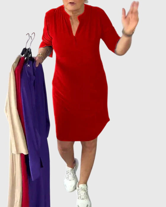 Harper Brooklyn | Solid V-Neck Dress