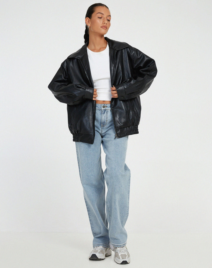 Harper Brooklyn | Women's Oversized Leather Bomber Jacket