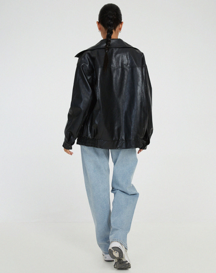 Harper Brooklyn | Women's Oversized Leather Bomber Jacket