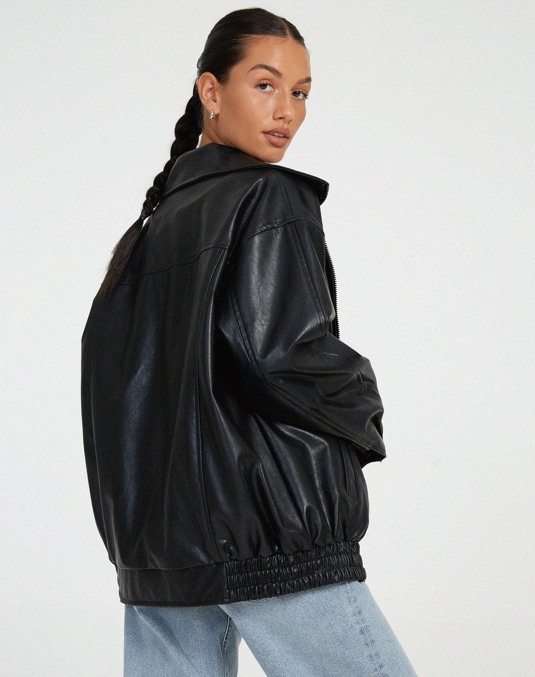 Harper Brooklyn | Women's Oversized Leather Bomber Jacket