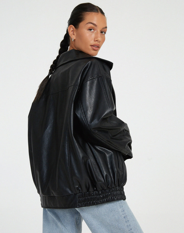 Harper Brooklyn | Women's Oversized Leather Bomber Jacket