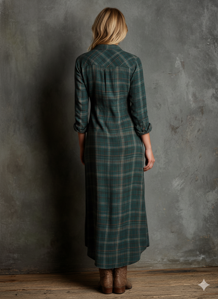 Harper Brooklyn | Plaid Lapel Single-Breasted Maxi Dress