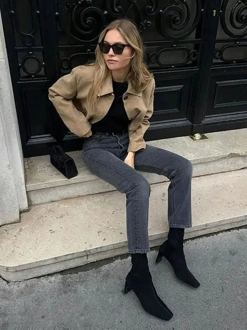 Harper Brooklyn | Cropped Faux Suede Jacket