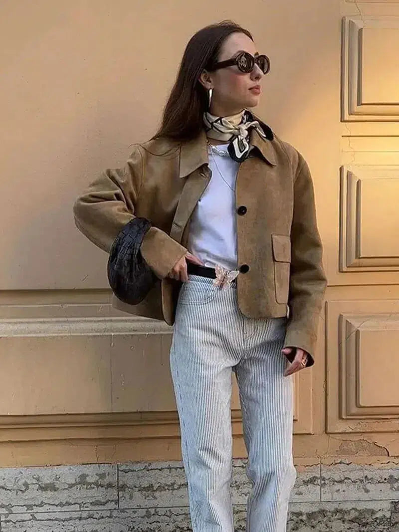 Harper Brooklyn | Cropped Faux Suede Jacket