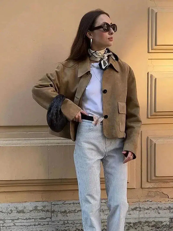 Harper Brooklyn | Cropped Faux Suede Jacket