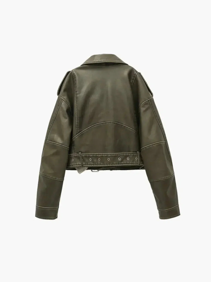 Harper Brooklyn | Cropped Fitted Belted Biker Jacket
