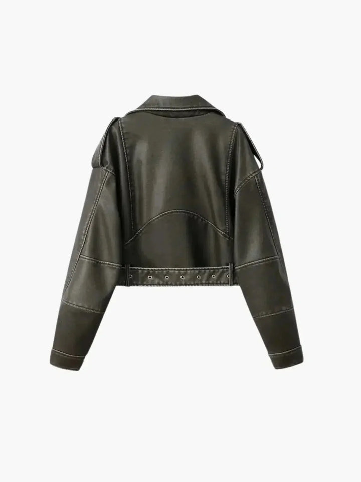 Harper Brooklyn | Cropped Fitted Belted Biker Jacket