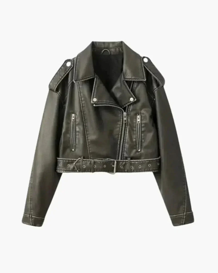 Harper Brooklyn | Cropped Fitted Belted Biker Jacket
