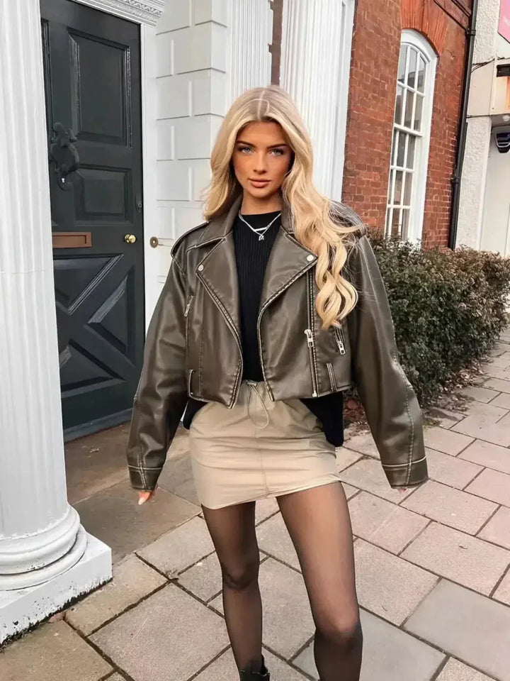Harper Brooklyn | Cropped Fitted Belted Biker Jacket