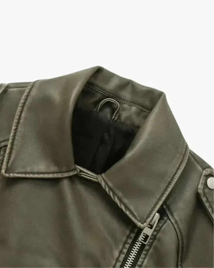 Harper Brooklyn | Cropped Fitted Belted Biker Jacket