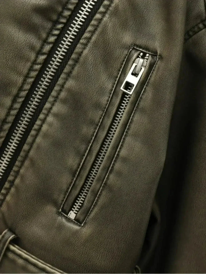 Harper Brooklyn | Cropped Fitted Belted Biker Jacket