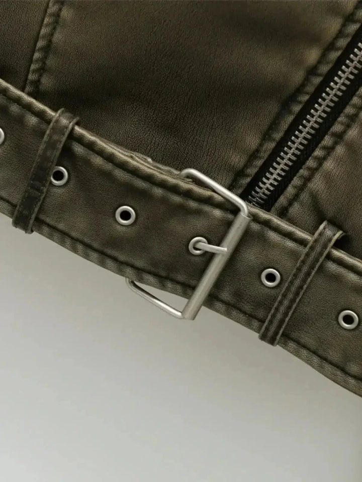 Harper Brooklyn | Cropped Fitted Belted Biker Jacket
