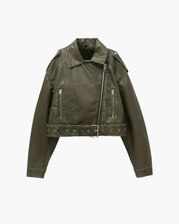 Harper Brooklyn | Cropped Fitted Belted Biker Jacket
