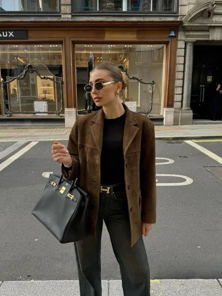 Harper Brooklyn | Structured Shoulders Suede Blazer