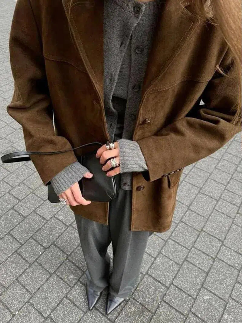 Harper Brooklyn | Structured Shoulders Suede Blazer