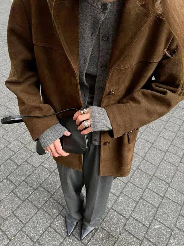Harper Brooklyn | Structured Shoulders Suede Blazer