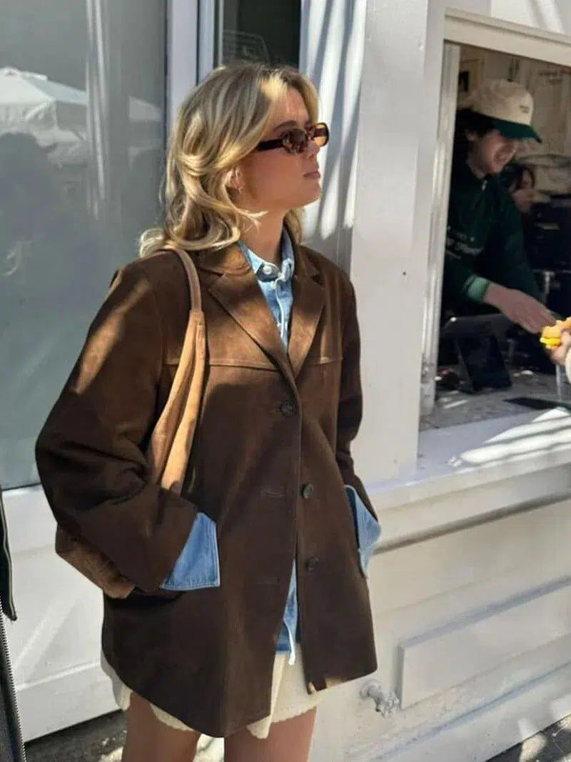 Harper Brooklyn | Structured Shoulders Suede Blazer