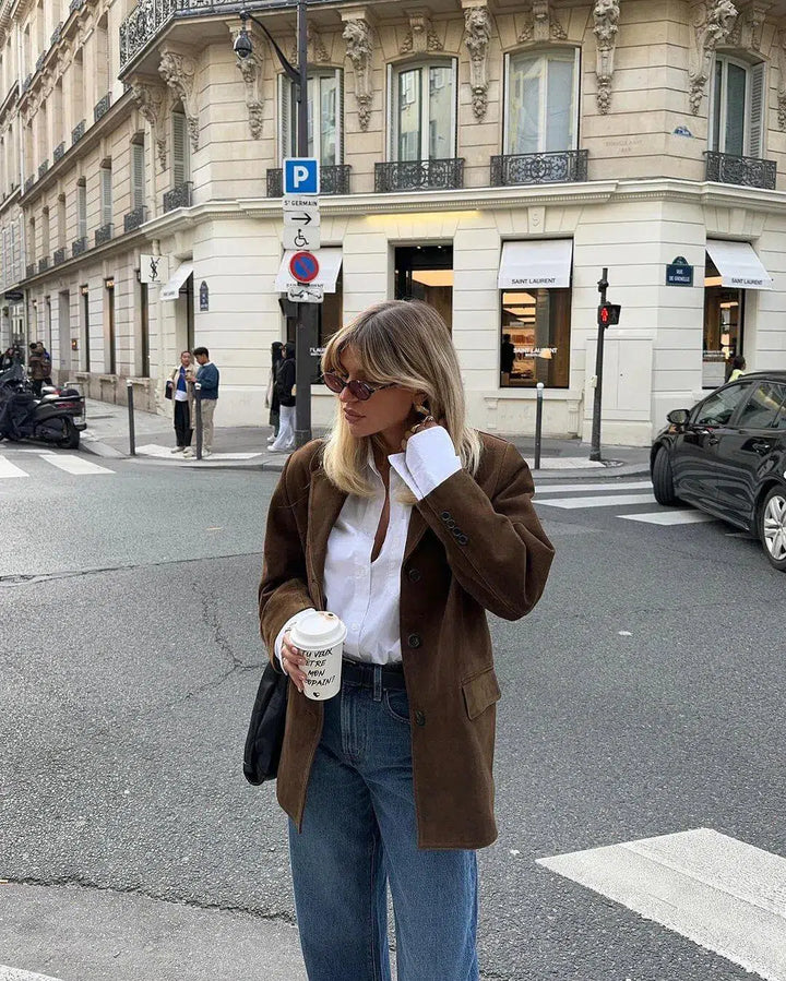 Harper Brooklyn | Structured Shoulders Suede Blazer