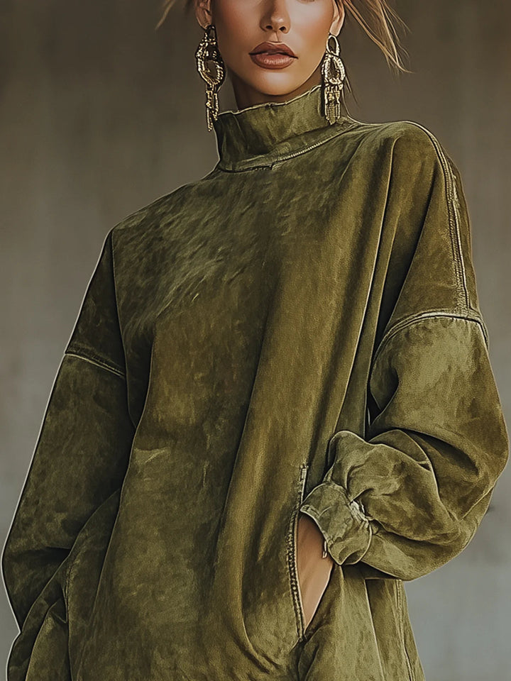 Harper Brooklyn| Faux Turtleneck Dress, Fringe Hem