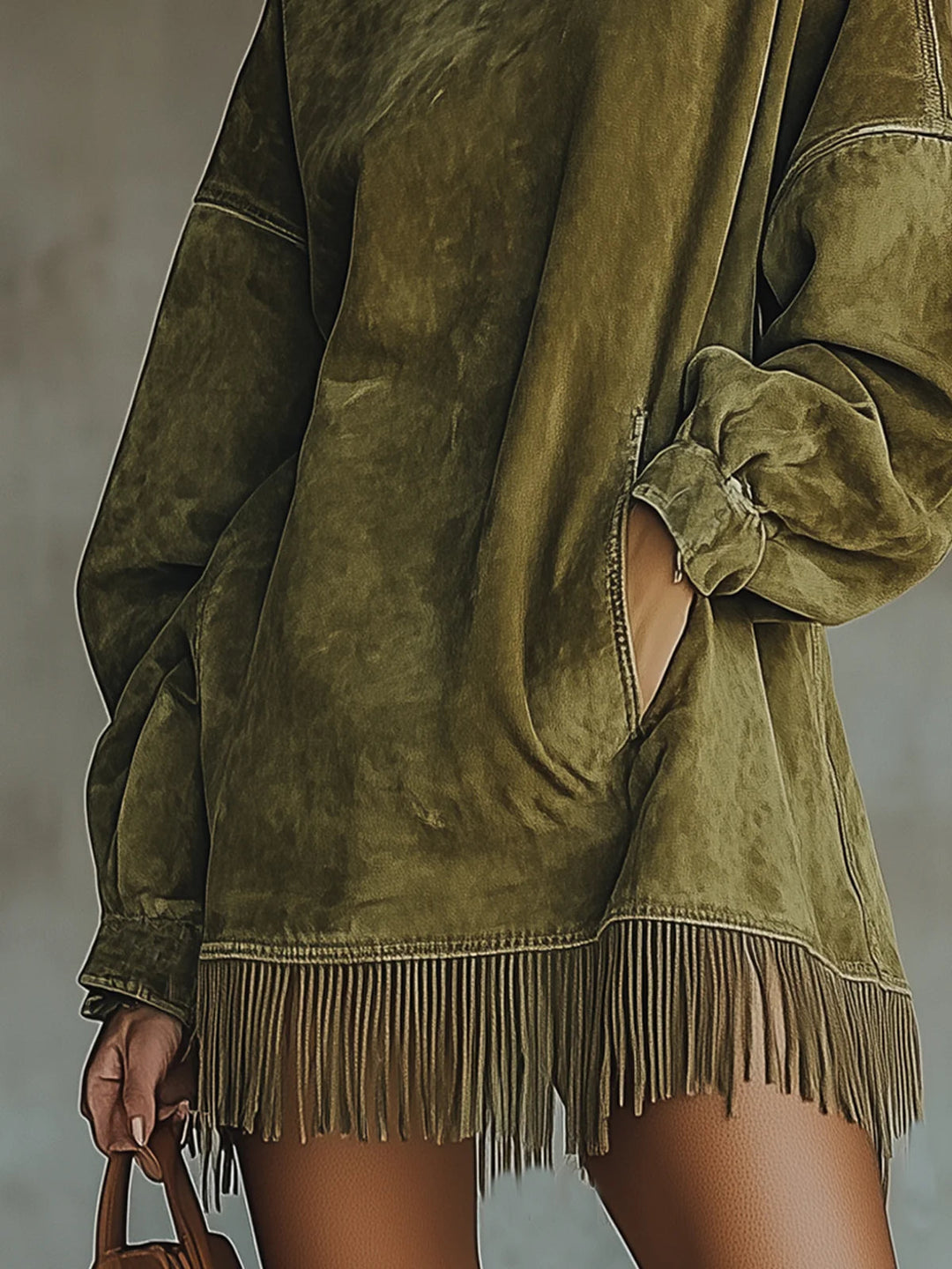 Harper Brooklyn| Faux Turtleneck Dress, Fringe Hem