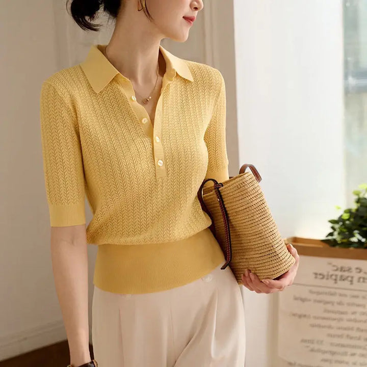 Harper Brooklyn | Ribbed Knit Polo Blouse