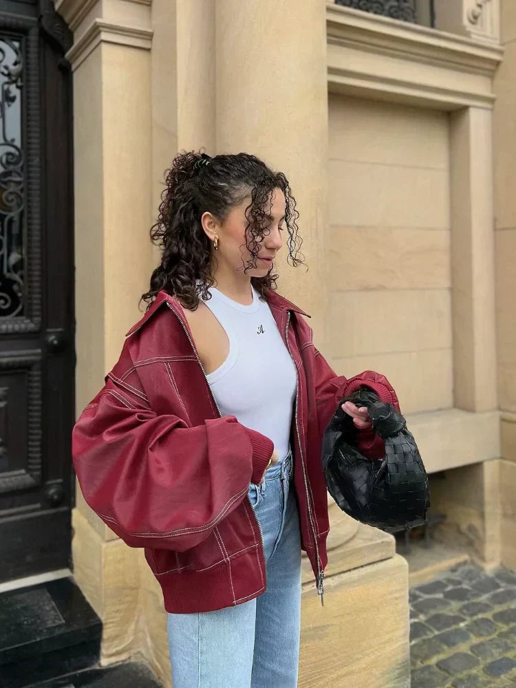 Harper Brooklyn| Oversized Leather Bomber Jacket