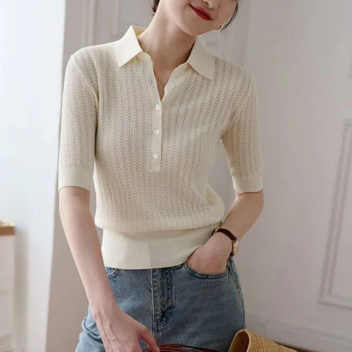 Harper Brooklyn | Ribbed Knit Polo Blouse
