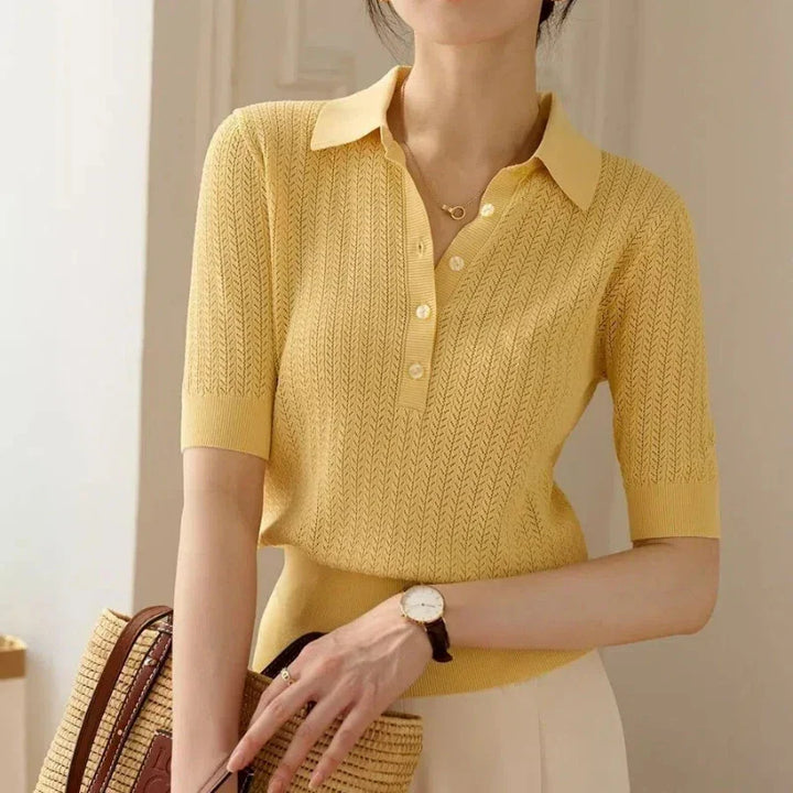 Harper Brooklyn | Ribbed Knit Polo Blouse