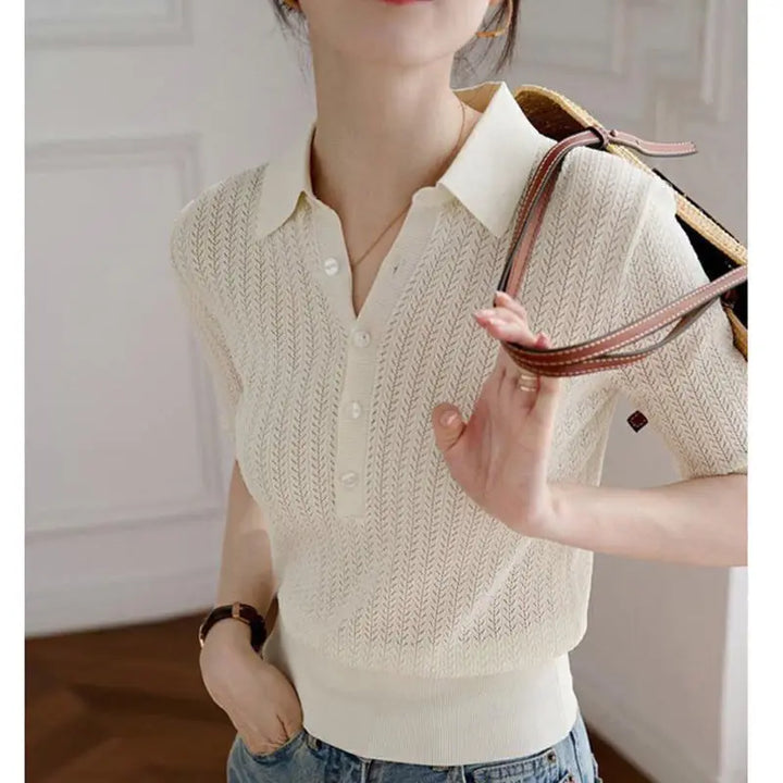 Harper Brooklyn | Ribbed Knit Polo Blouse