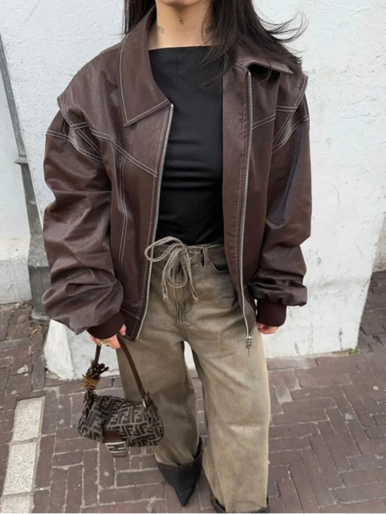 Harper Brooklyn| Oversized Leather Bomber Jacket