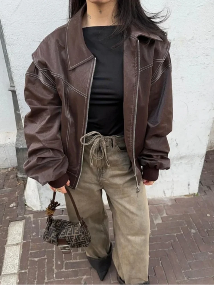 Harper Brooklyn| Oversized Leather Bomber Jacket