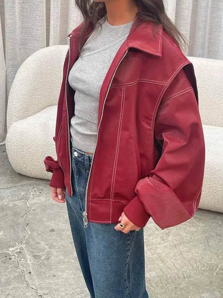 Harper Brooklyn | Glossy vegan leather bomber jacket