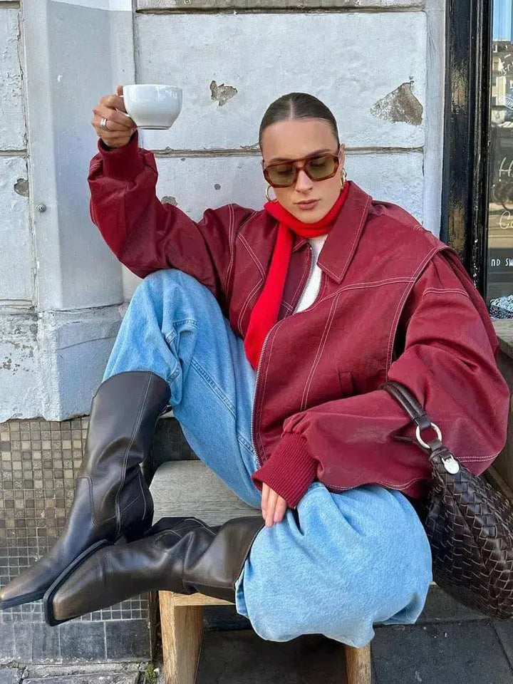 Harper Brooklyn | Glossy vegan leather bomber jacket