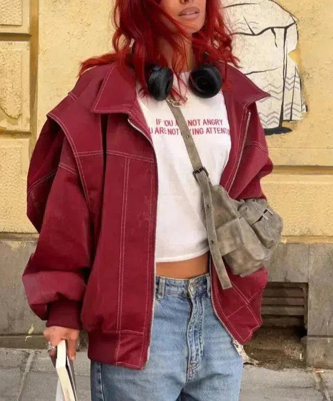 Harper Brooklyn | Glossy vegan leather bomber jacket