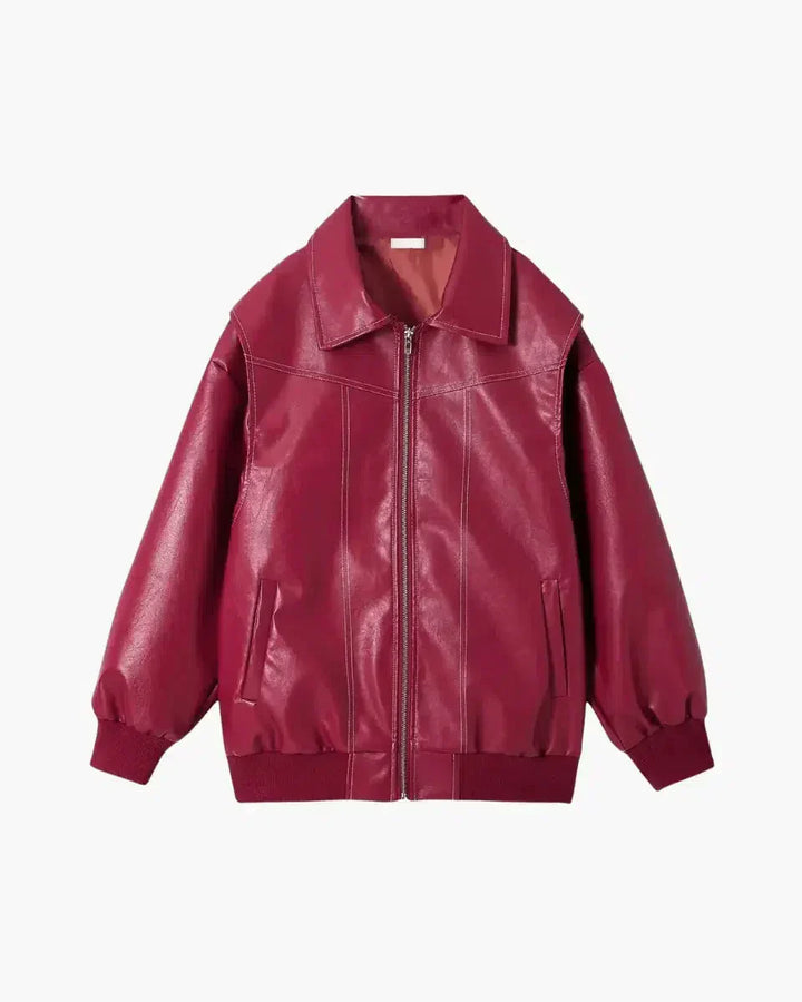 Harper Brooklyn | Glossy vegan leather bomber jacket