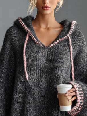 Harper Brooklyn| Knitted Mini Dress, Loose-Fitting, Hooded