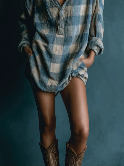 Harper Brooklyn| Mini Dress, Plaid, Long Sleeve